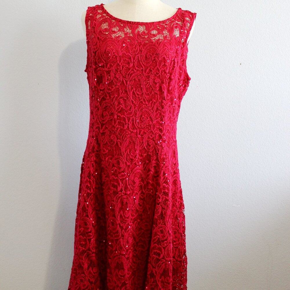 Liz Claiborne Sequin Lace Mesh Dress Lined Size 10 - Picture 3 of 9